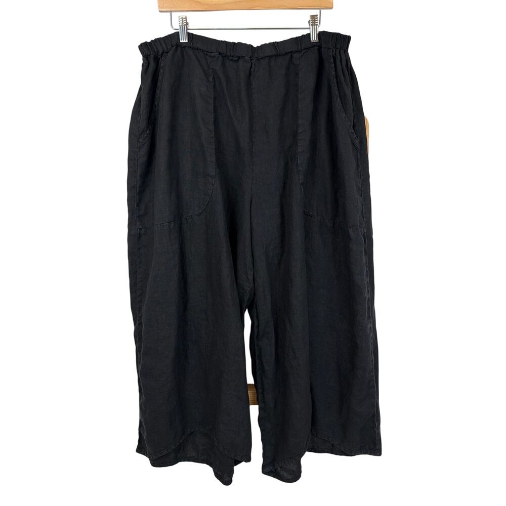 Cynthia Ashby Black Linen Wide Leg Pants Size XL Made in USA